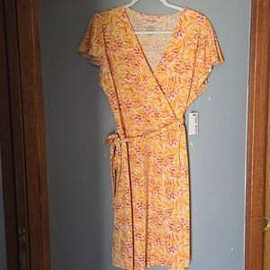 Nine West Yellow and Pink Floral Knee Length Dress